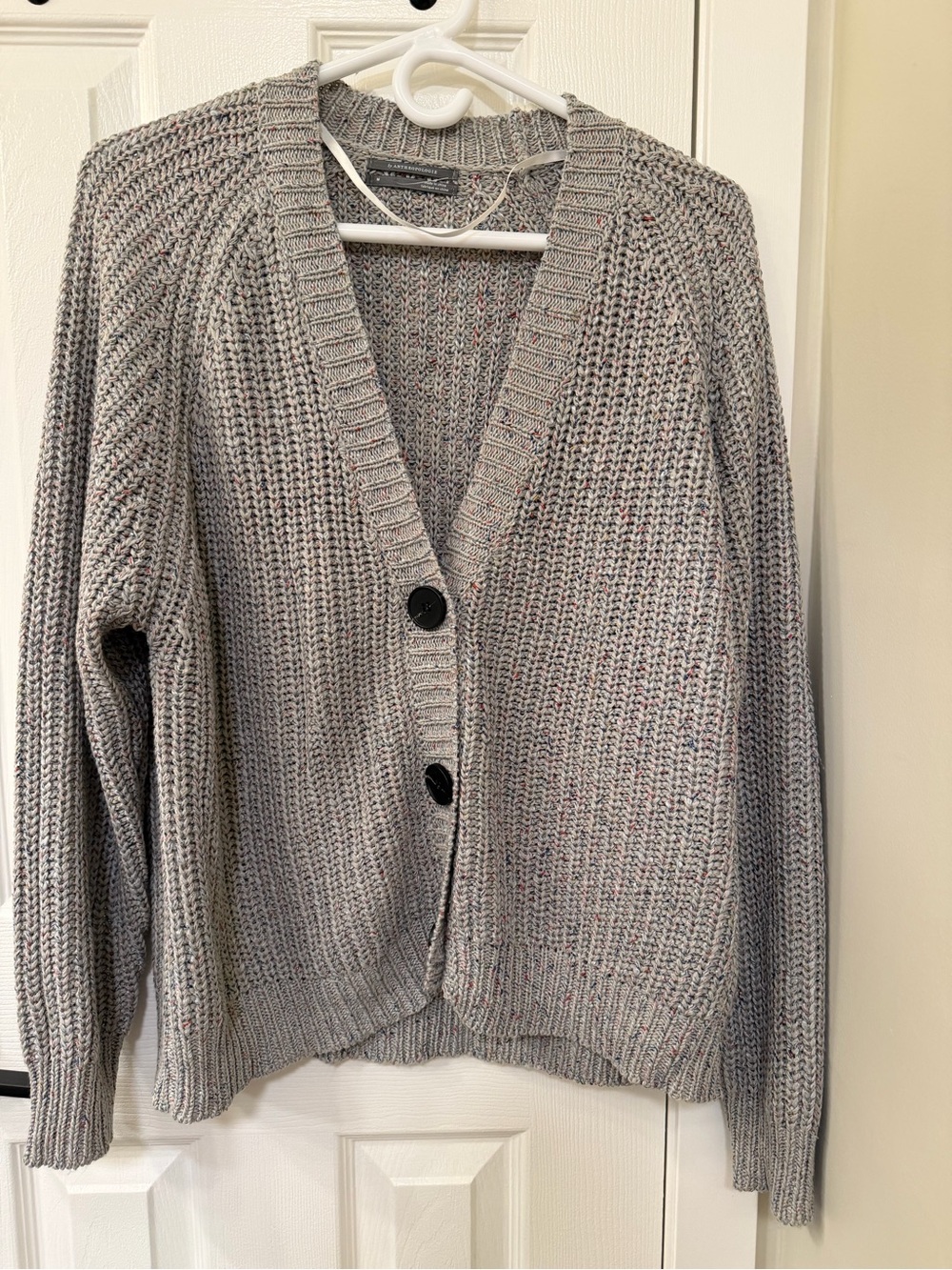 Anthropologie Classic Grey V-Neck Button Cardigan Sweater